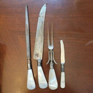 Antique Silver Carving Set With Mother Of Pearl Handles